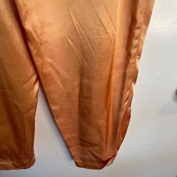 Zara Tangerine Orange Satin Finish High Waist Trousers Pants .Size L - Picture 10 of 16